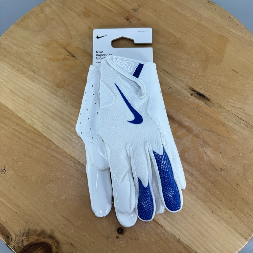 Nike Vapor Jet Football Gloves Men's L White Royal Blue Magnigrip Flexible NEW